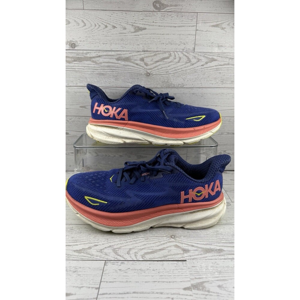 Hoka Shoes Womens 8B Clifton 9 Running Sneakers Blue Pink Evening Sky Coral #587